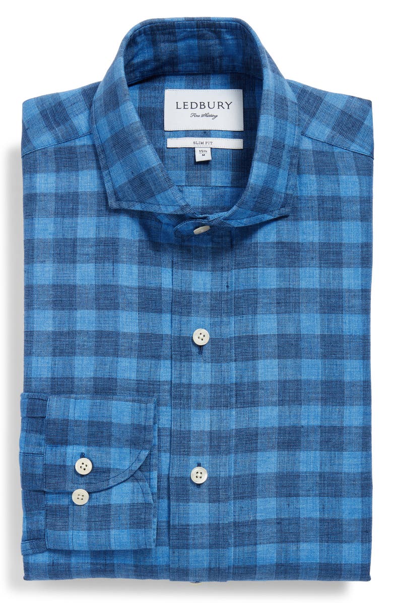 Ledbury McClellan Slim Fit Check Linen & Cotton Dress Shirt, Alternate, color, 