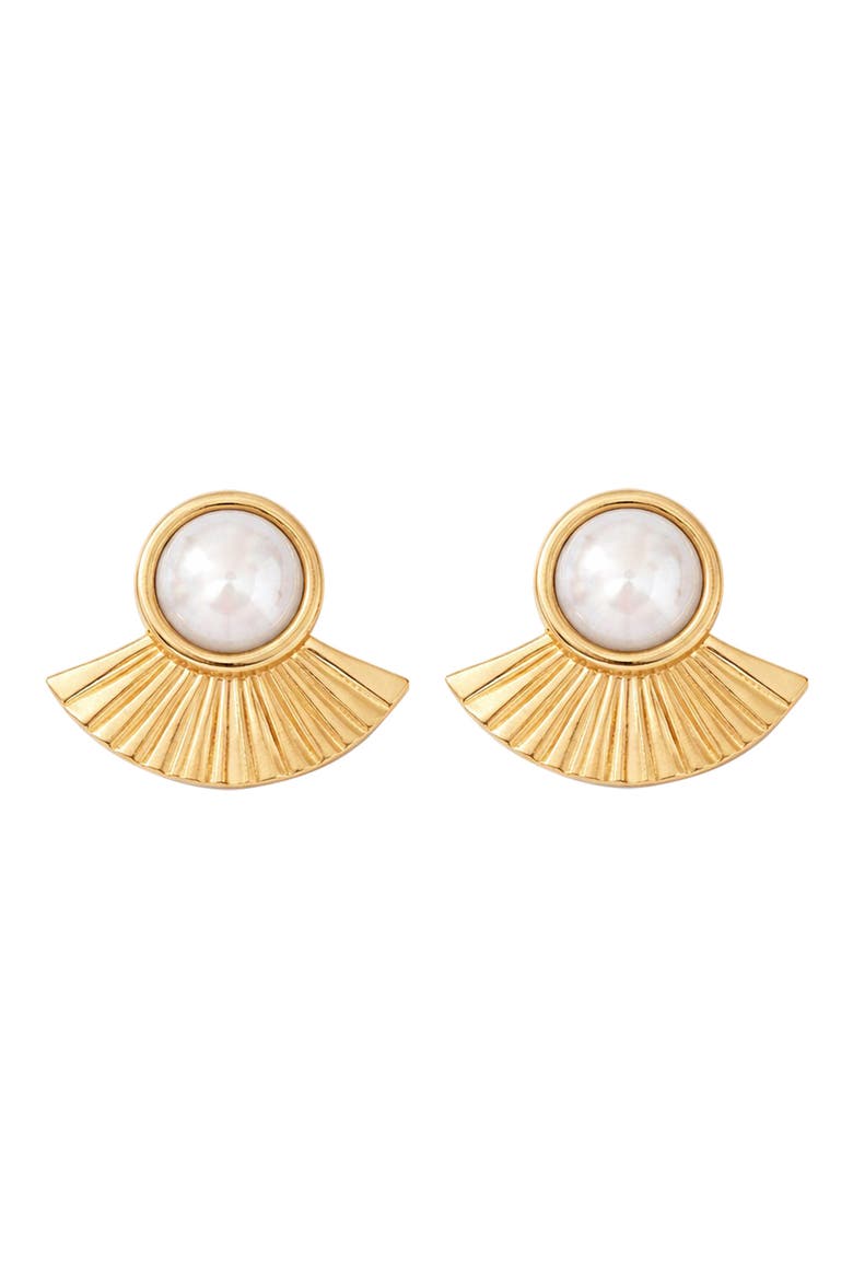 Noir Mother-of-Pearl Halo Stud Earrings, Main, color, GOLD