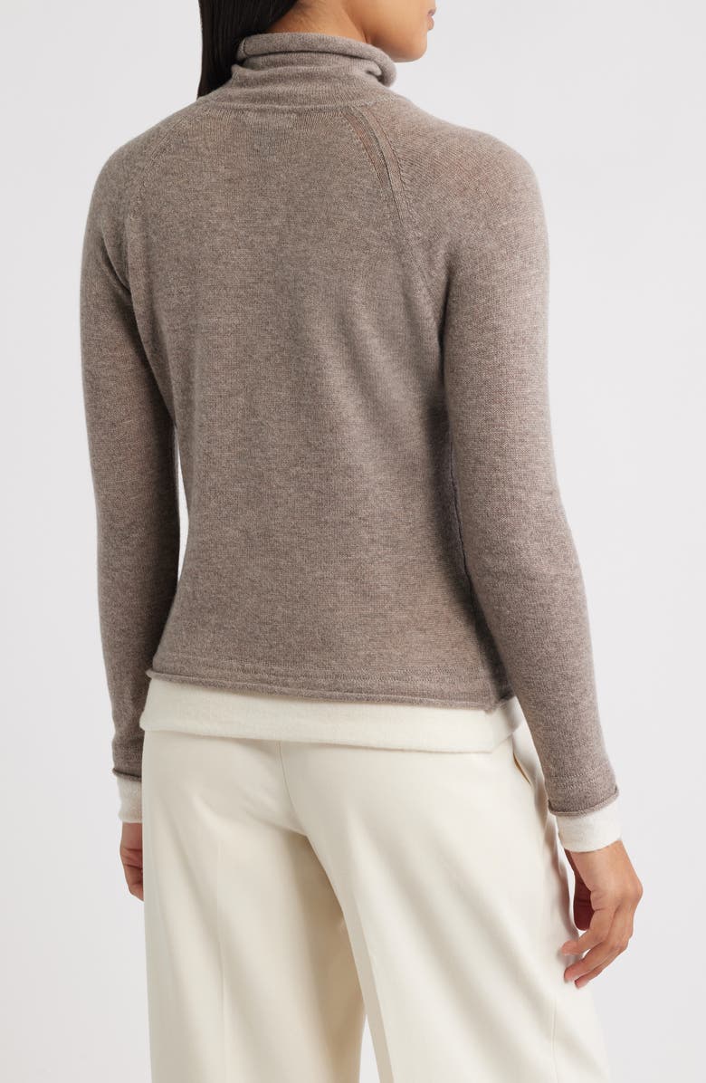 Griffen Layered Look Wool & Cashmere Turtleneck Sweater, Alternate, color, Mink/ Ivory