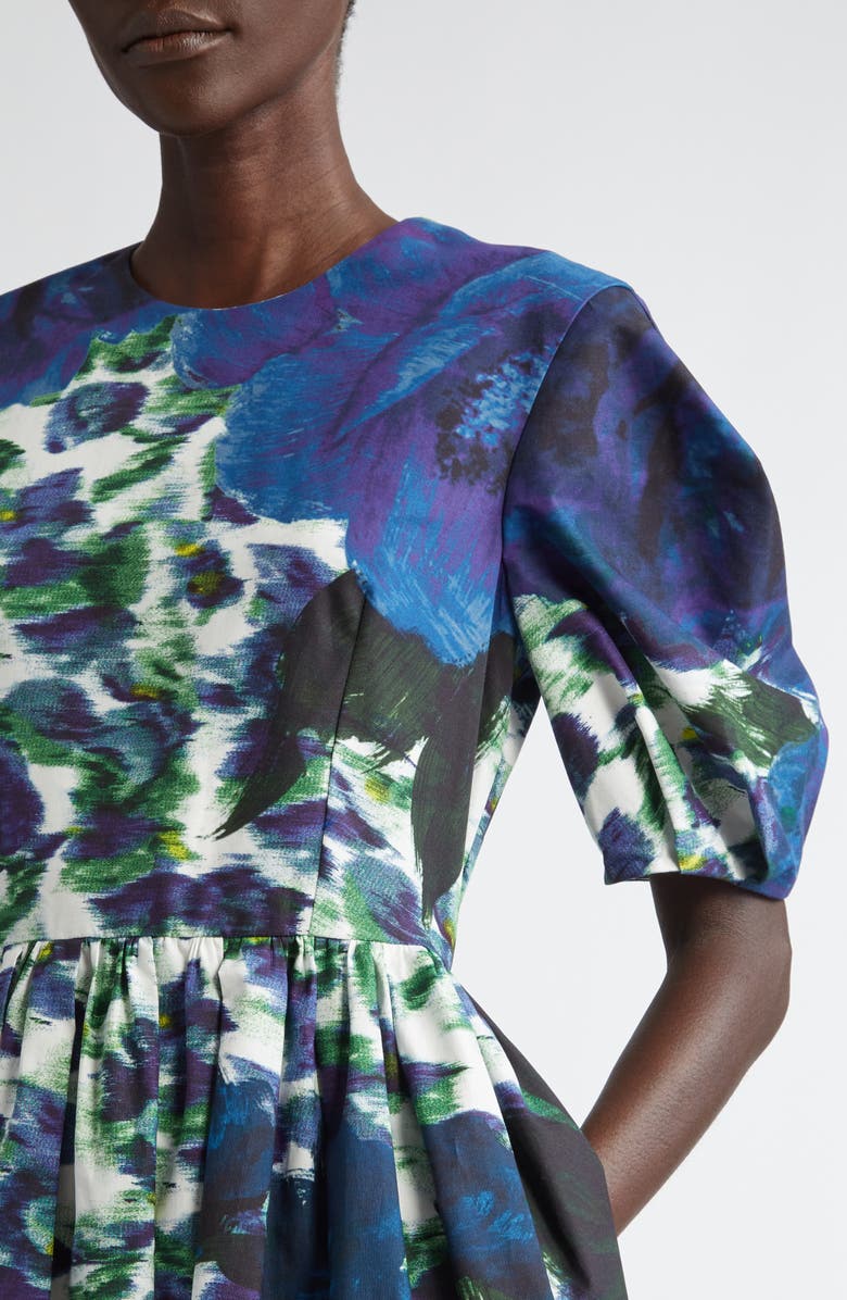 Erdem Floral Pleated Cotton Faille A-Line Midi Dress, Alternate, color, 