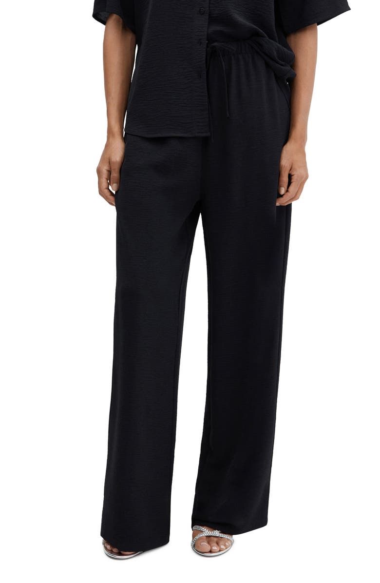 MANGO Textured Wide Leg Drawstring Pants, Main, color, 