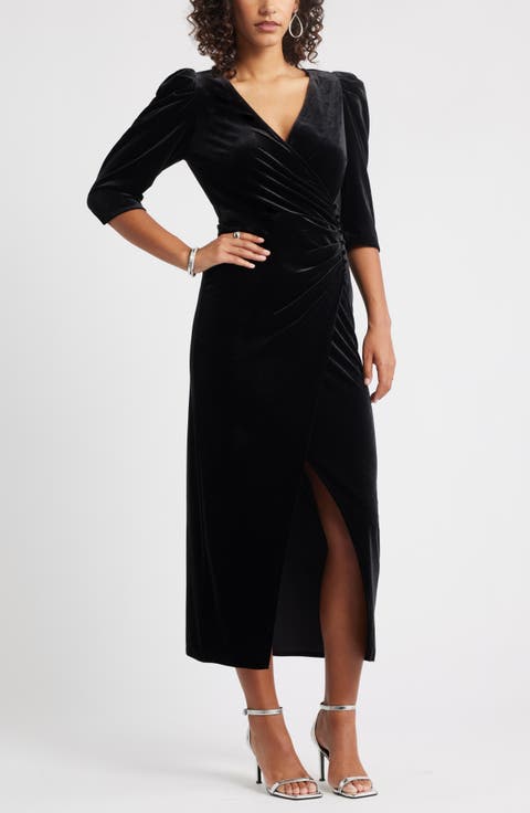 Faux Wrap Velvet Midi Cocktail Dress