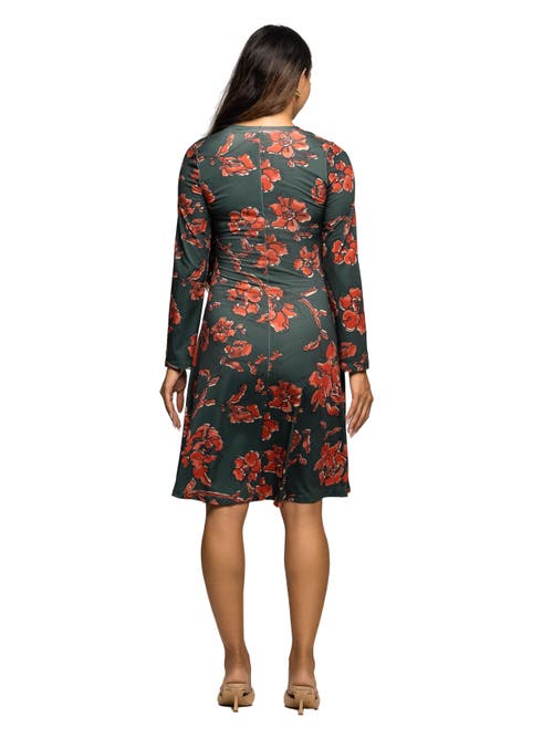 24seven Comfort Apparel Long Sleeve Fit And Flare Dress In Multi
