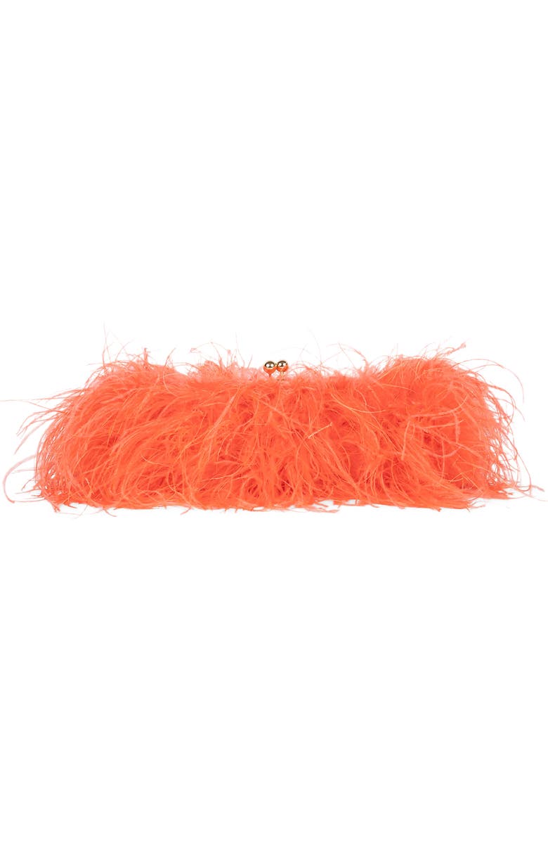 Jeffrey Campbell Animal Feather Clutch, Main, color, Coral Combo
