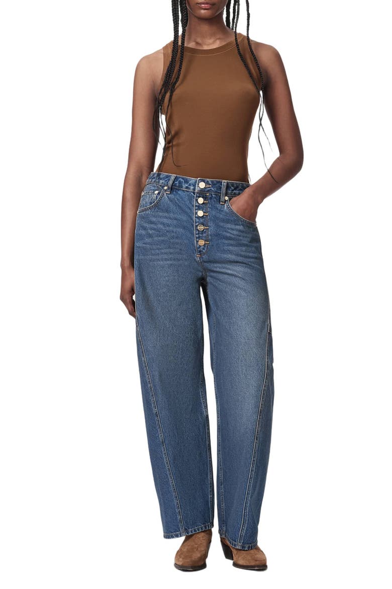 Carter Button Fly High Waist Barrel Jeans, Alternate, color, TINTED INDIGO