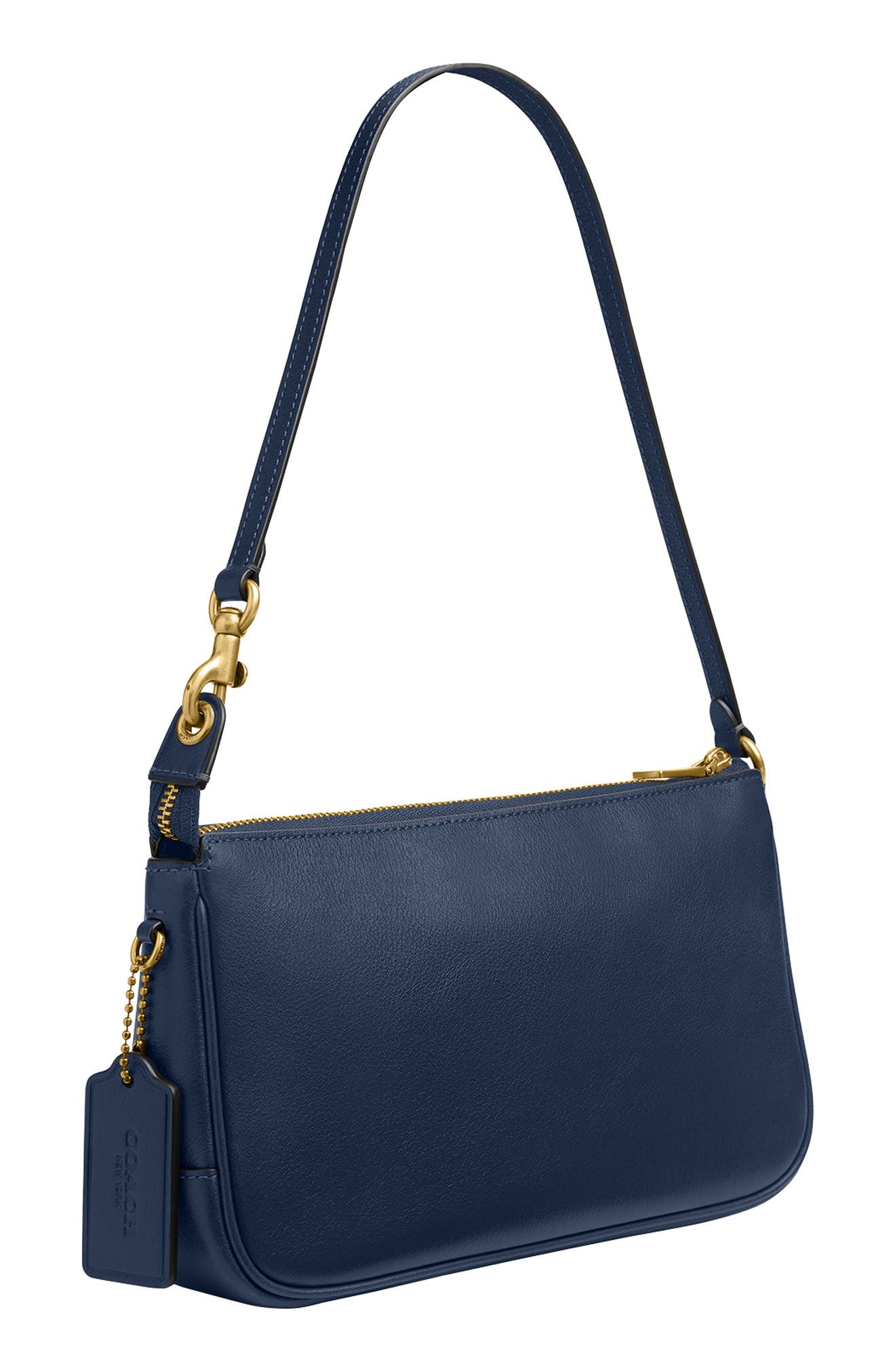 COACH Plaza Natural Grain Leather Shoulder Bag, Alternate, color, Navy
