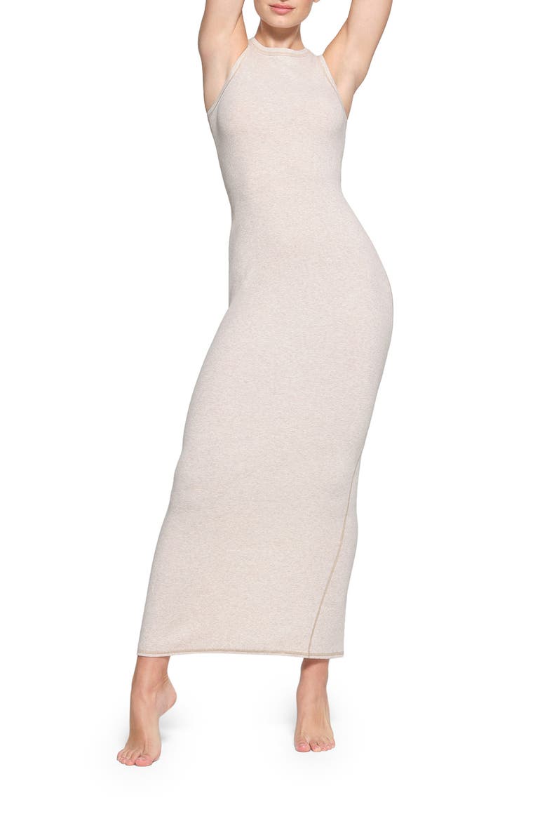 Stretch Cotton Rib Dress, Main, color, HEATHER OATMEAL