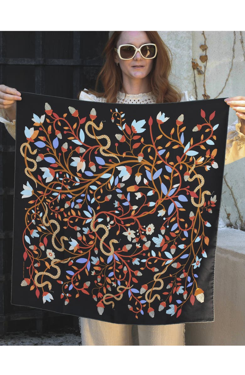 Jessie Zhao New York Double Sided Silk Scarf Of Night's Enchanted Garden, Alternate, color,