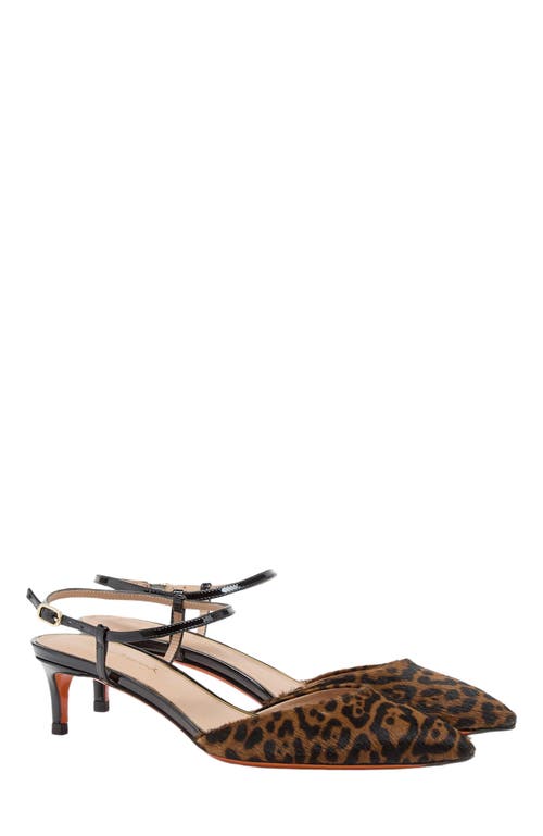 Santoni Animal-print Cavallino Mid-heel Slingback In Brown
