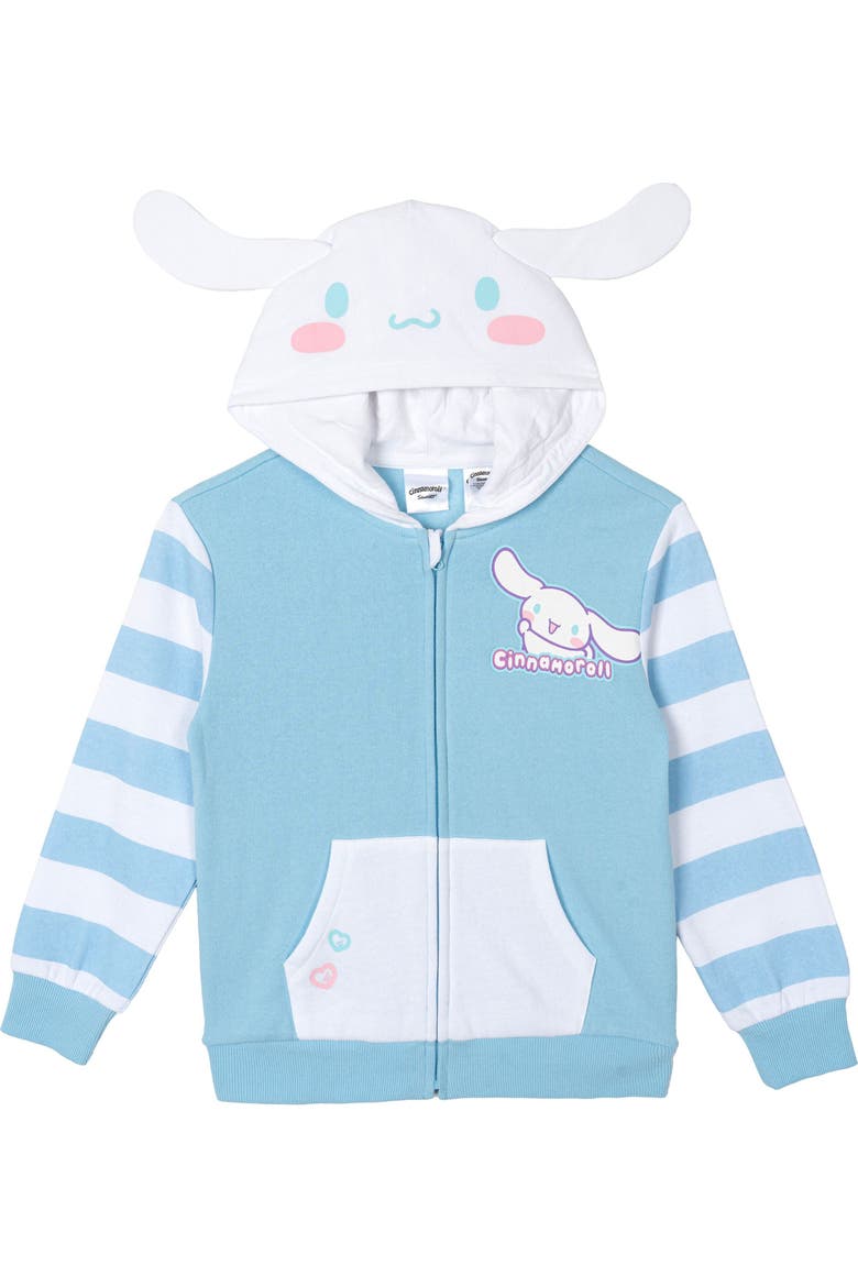Hooded Ears Fleece Zip-Up Hoodie, Main, color, Cinnamoroll Blue