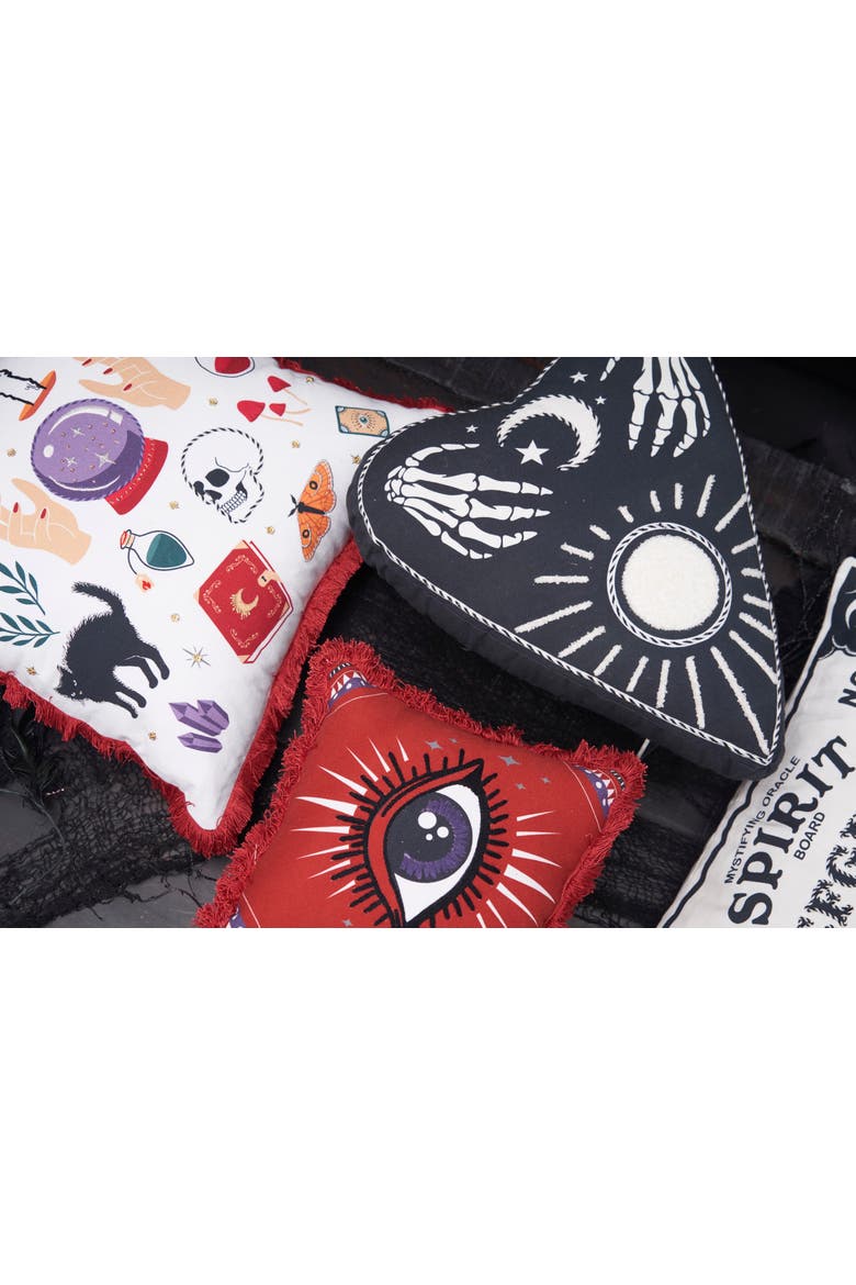 Mystical Planchette Heart Shaped Cotton Blend Halloween Accent Pillow 14" x 16", Alternate, color, Black