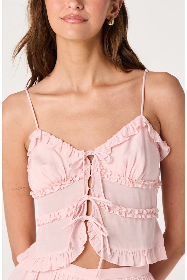 Kailey Tie Front Ruffle Trim Top, Alternate, color, BLUSH