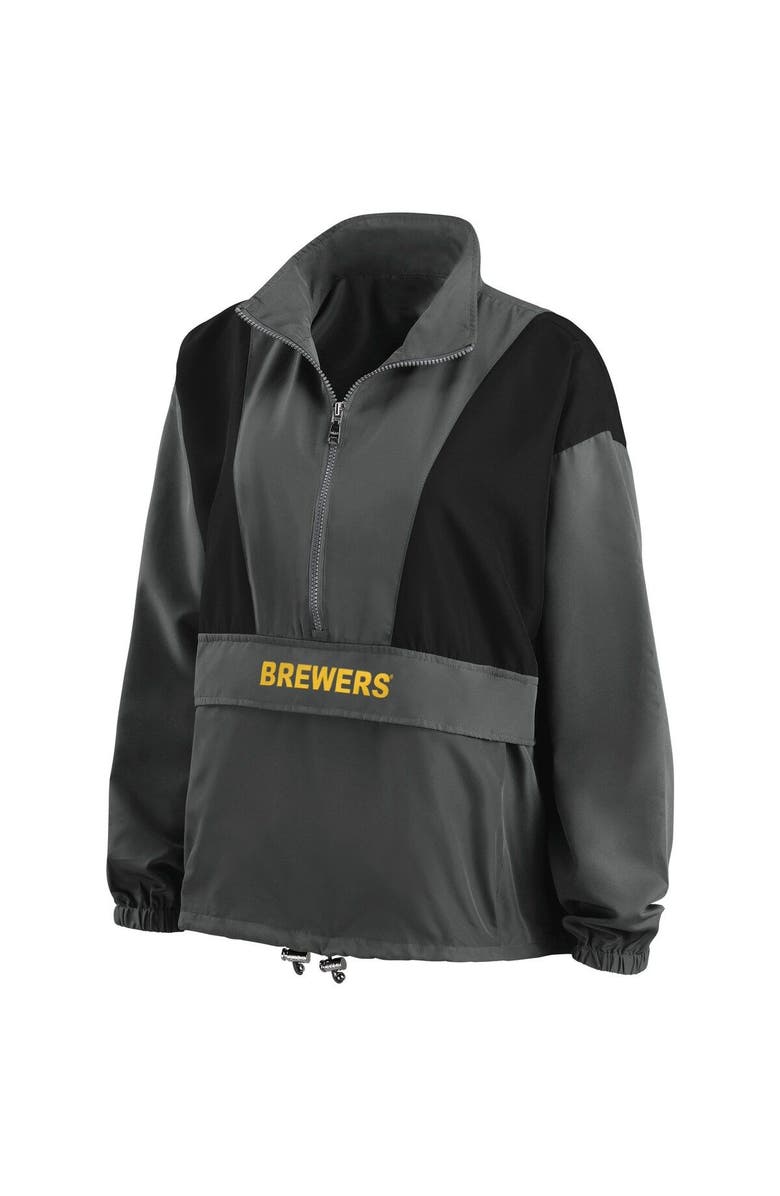 WEAR by Erin Andrews Women's WEAR by Erin Andrews Charcoal Milwaukee Brewers Packable Half-Zip Jacket, Alternate, color, Charcoal