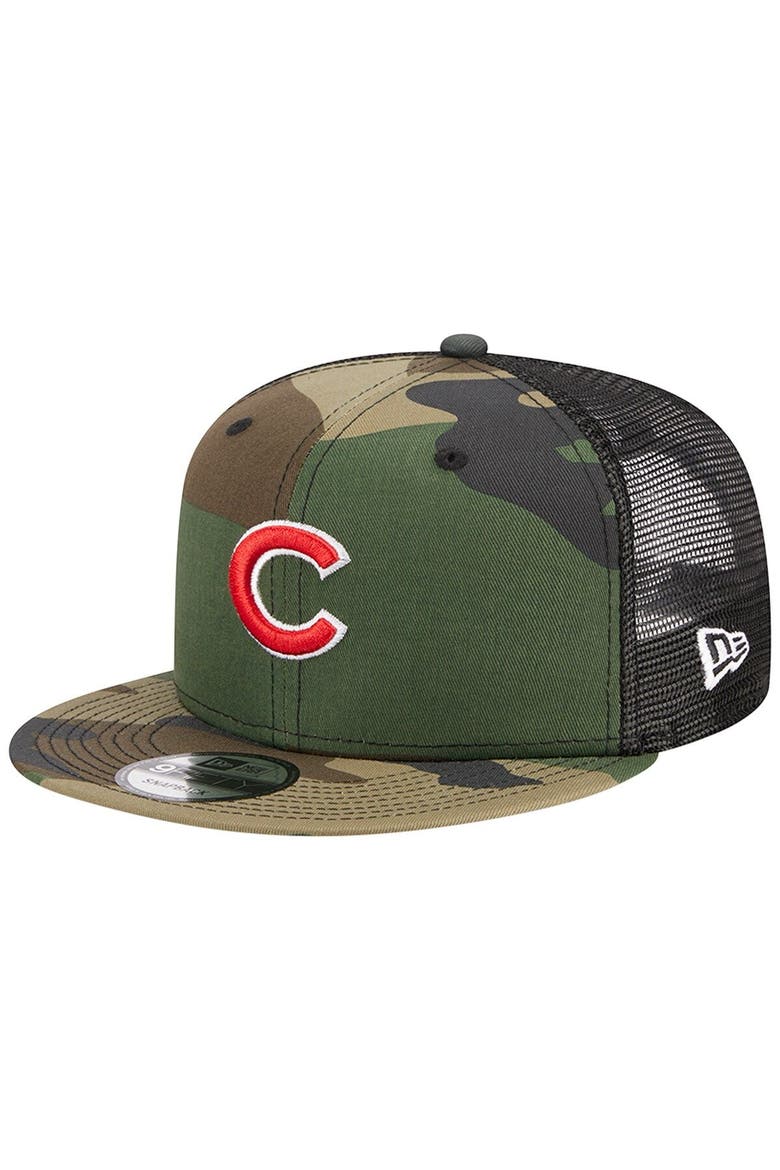 Men's New Era Camo Chicago Cubs Woodland Camo Trucker 9FIFTY Snapback Hat, Main, color, Camo