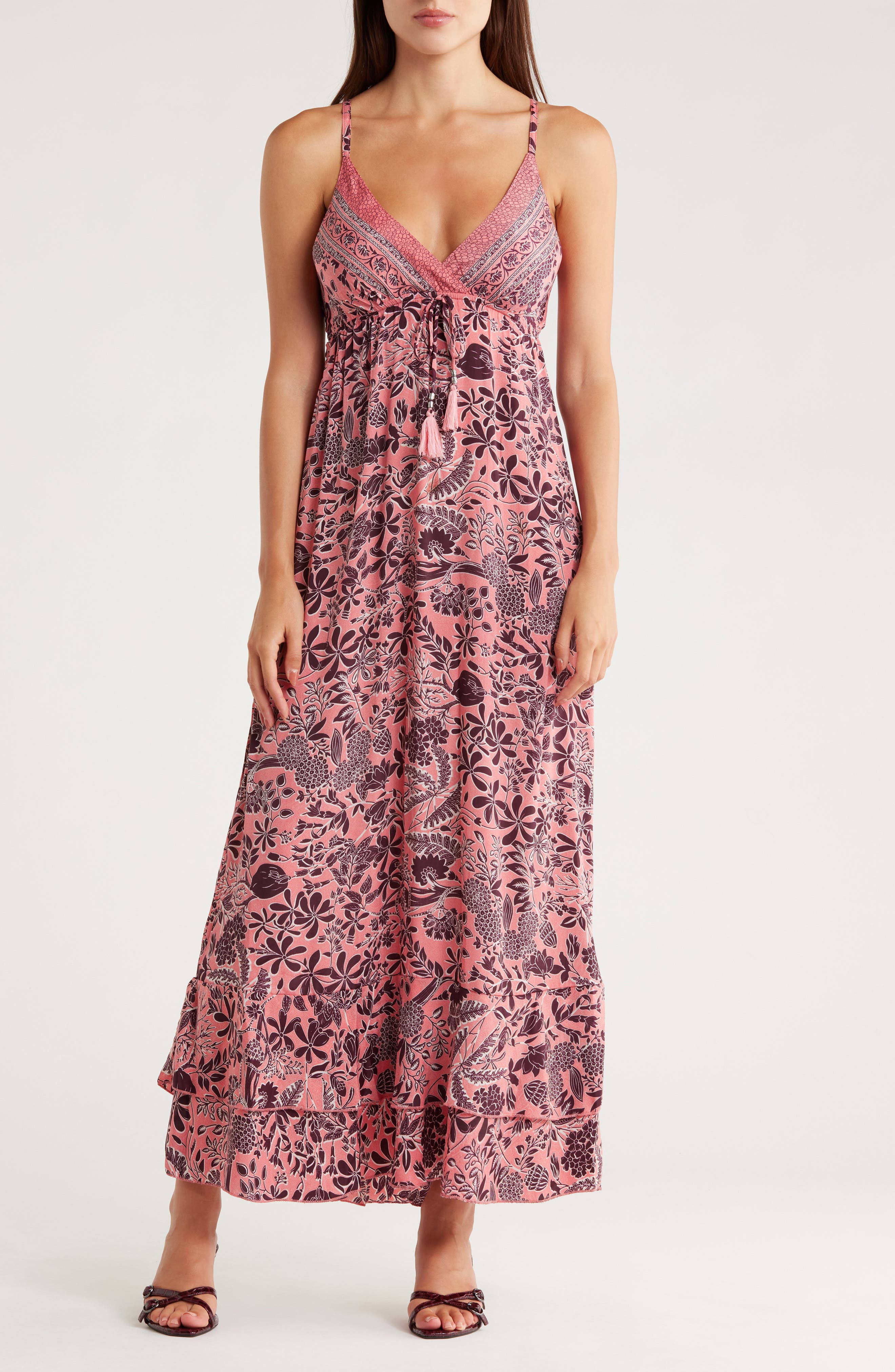 La Fiorentina Floral V-Neck Maxi Dress