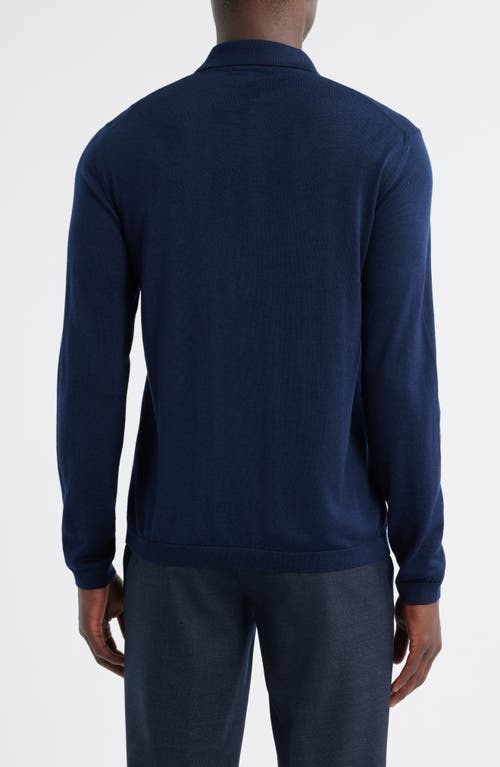 Jack Victor Long Sleeve Wool & Silk Polo Sweater In Blue