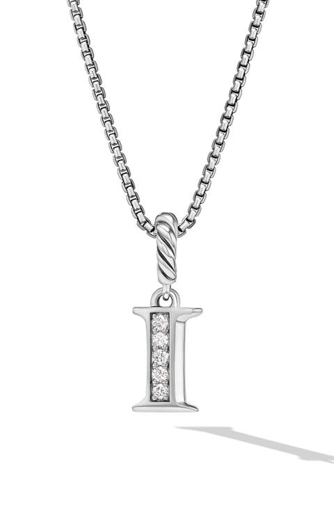 Pavé Initial Pendant Necklace in Sterling Silver with Diamond