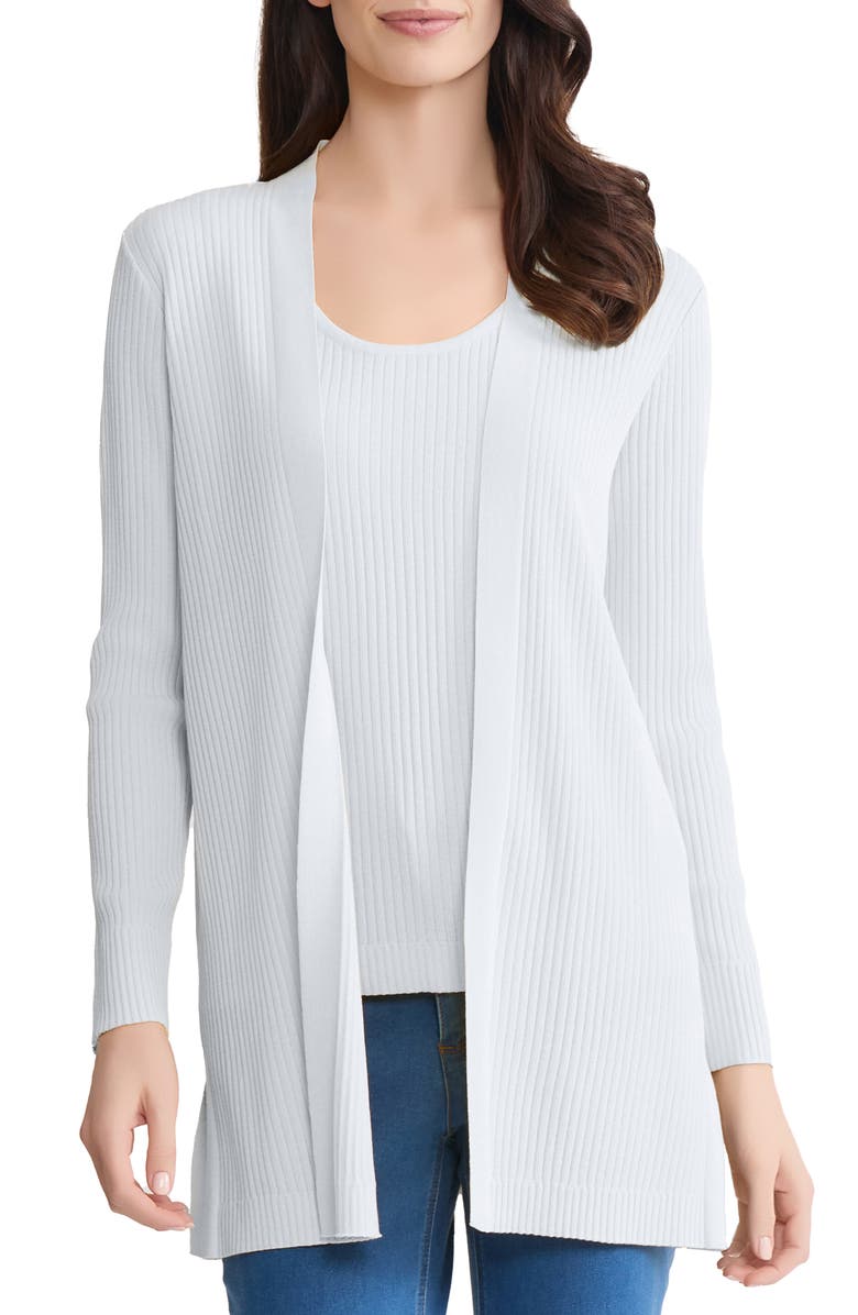Jones New York Sutton Open Front Rib Knit Cardigan, Main, color, Natural White