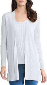 Jones New York Sutton Open Front Rib Knit Cardigan