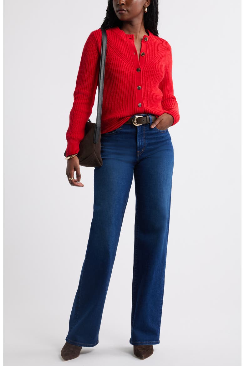 Shaker Stitch Pointelle Pima Cotton & Merino Wool Cardigan, Alternate, color, RED BARBADOS CHERRY