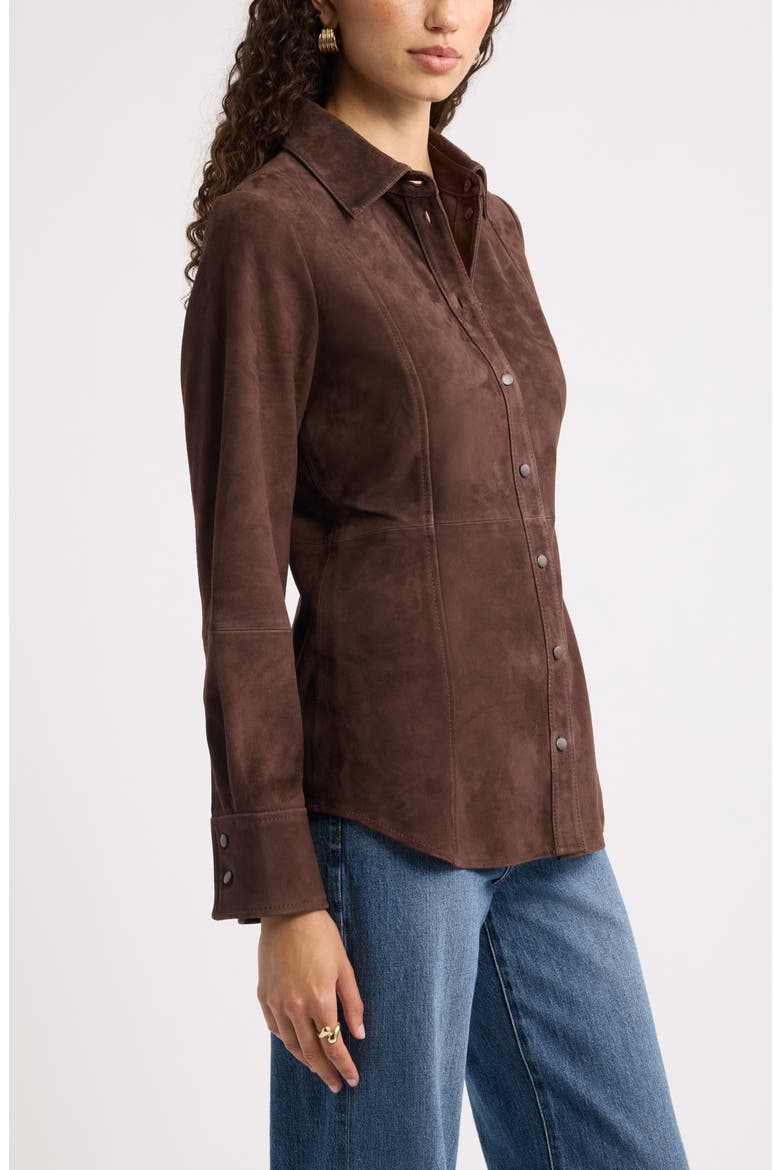 Waisted Suede Shirt, Alternate, color, BROWN COFFEE