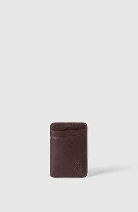 Grained leather magnetic card holder