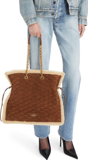 Le Pochon Genuine Shearling Trim Shoulder Bag