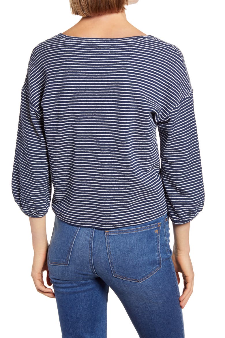 V-Neck Bubble-Sleeve Sweatshirt, Alternate, color, MYSTIQUE STRIPE BENGALI INDIGO