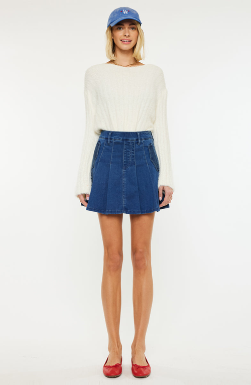 Kancan Sandy High Rise Pleated Mini Skort In Dark Indigo