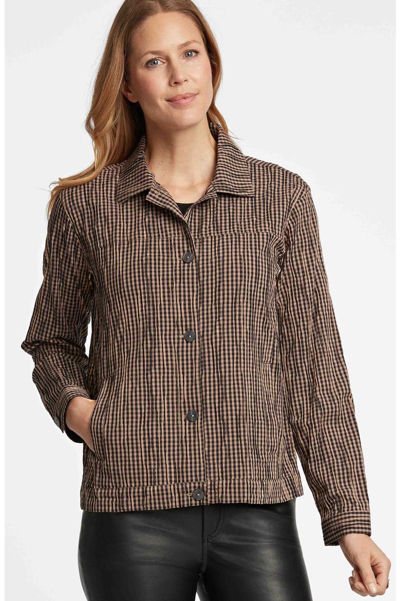 Thelma Crinkle Cotton Blend Gingham Jacket, Alternate, color, ALMOND/ BLACK