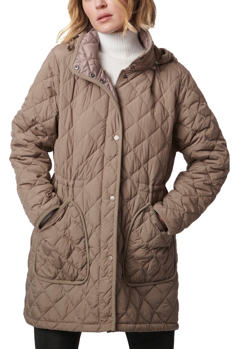 Diamond Quilted Hooded Puffer Coat, Alternate, color, DUSTY TAUPE