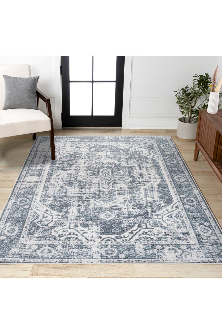 Keesha Bold Distressed Medallion Low-Pile Machine-Washable Area Rug, Alternate, color, Cream/Blue