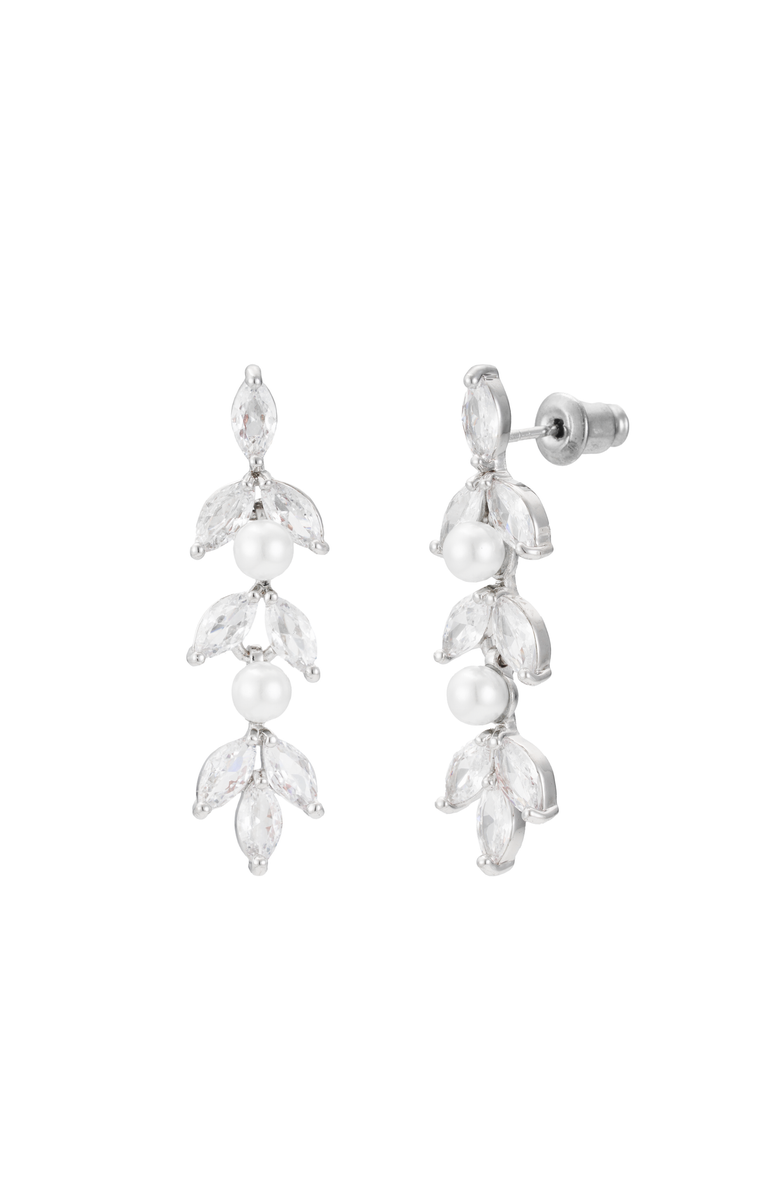 Untamed Petals Blossom Pearl and Crystal Earrings, Main, color, Silver