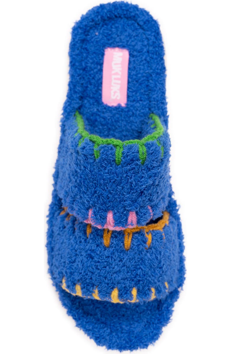 MUK LUKS Cloud Ribbed Terry Double Strap Slide Slipper, Alternate, color, Blue
