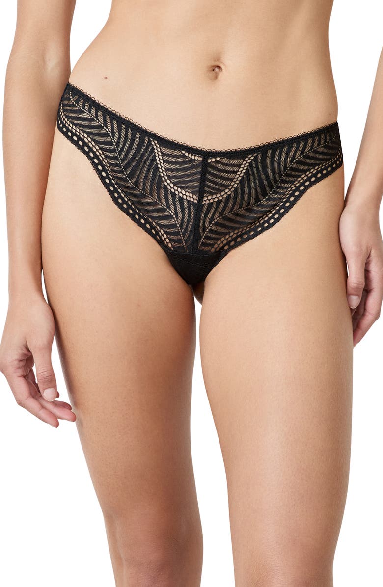 Etam Audace Lace Thong, Main, color, Black
