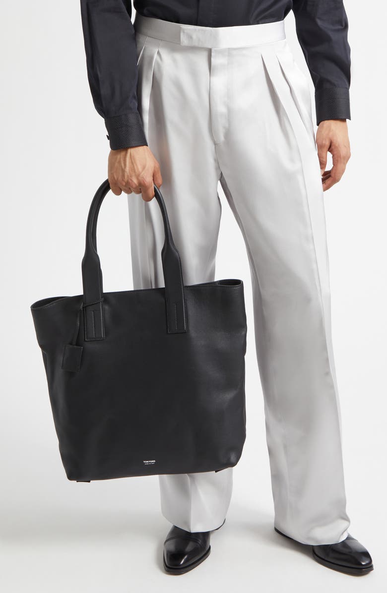 TOM FORD Leather North/South Tote, Alternate, color, Black