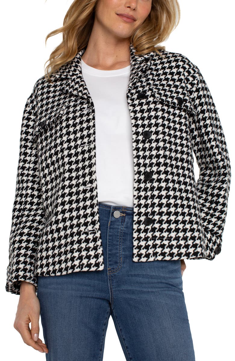 Liverpool Los Angeles Houndstooth Check Crop Shacket, Alternate, color, Black White Houndstooth