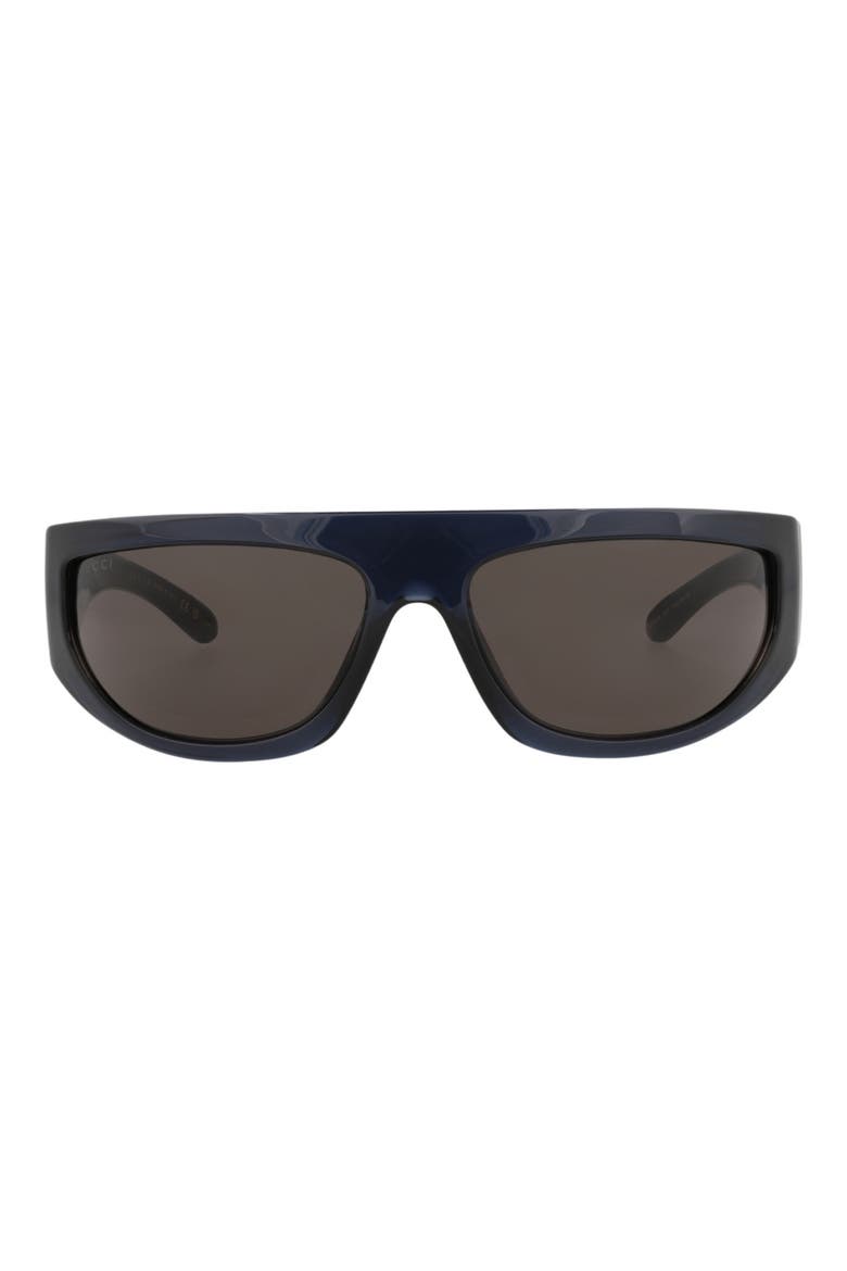 64mm Wrap Sunglasses, Main, color, BLUE BLUE GREY