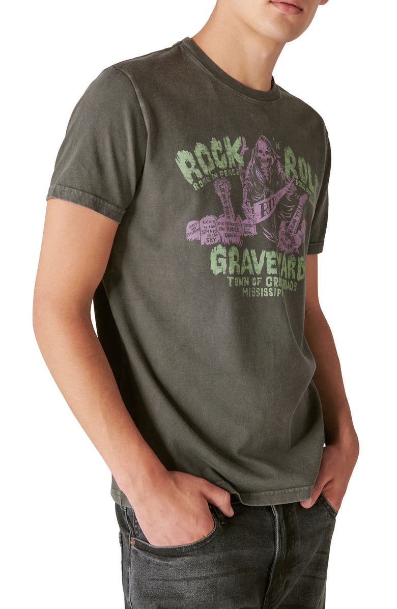 Lucky Brand Rock 'n' Roll Graveyard Cotton Graphic T-Shirt, Alternate, color,