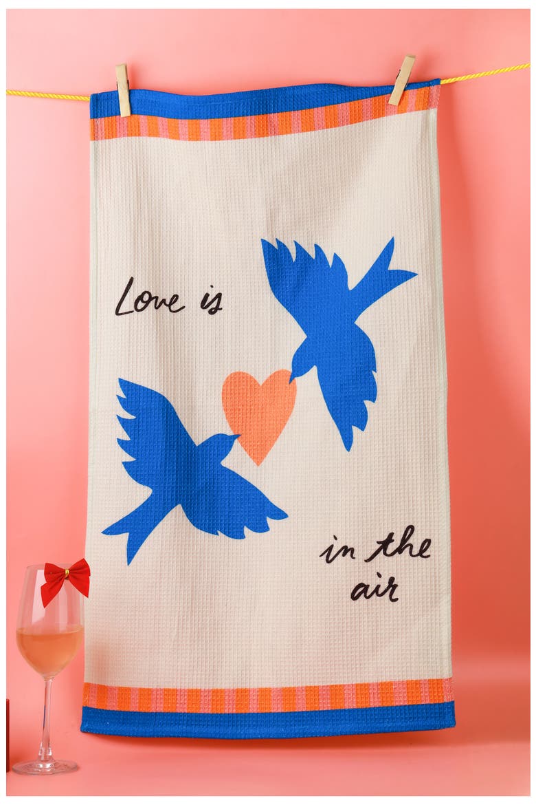 Love Is In The Air Set of 3 Kitchen Towels, Alternate, color, ROYAL BLUE/ CORAL OR