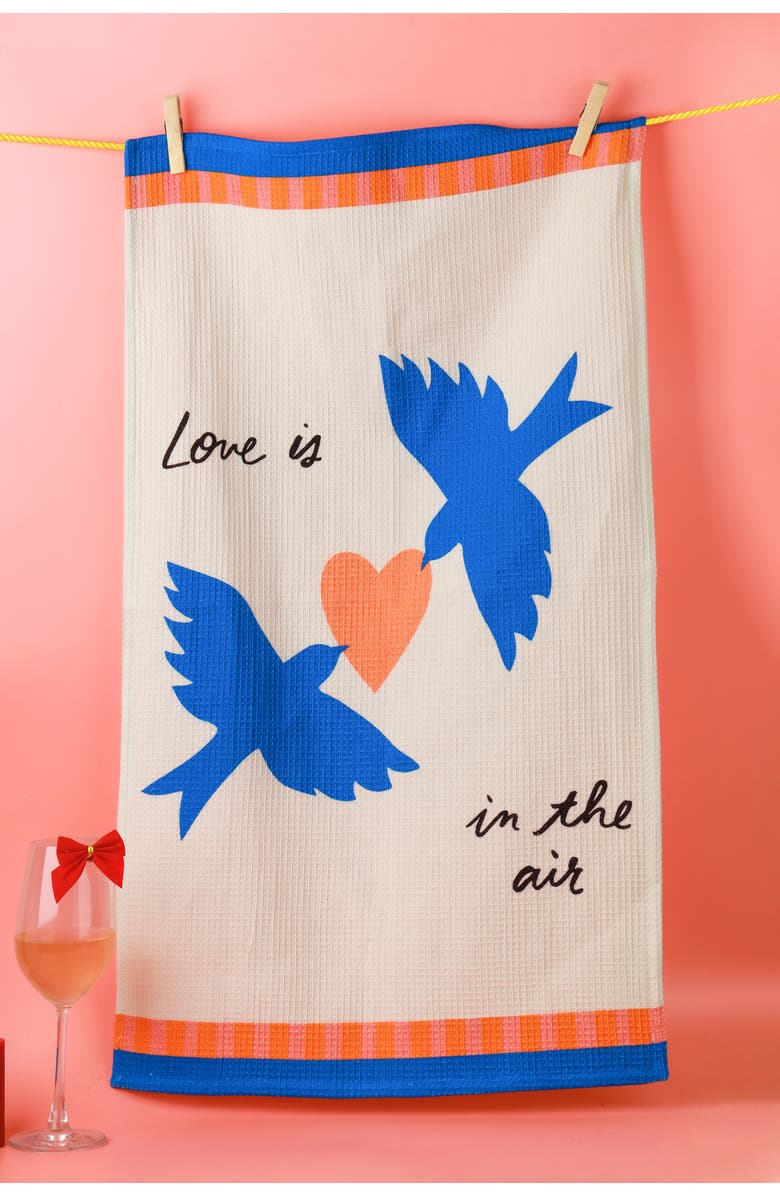 Tiramisu Love Is In The Air Set of 3 Kitchen Towels, Alternate, color, Royal Blue/ Coral Orange