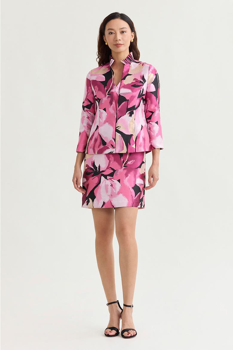 Family Savvy Shimmer Lined Floral Jacquard Woven Sheath Dress, Alternate, color, Carmine Rose/Pink