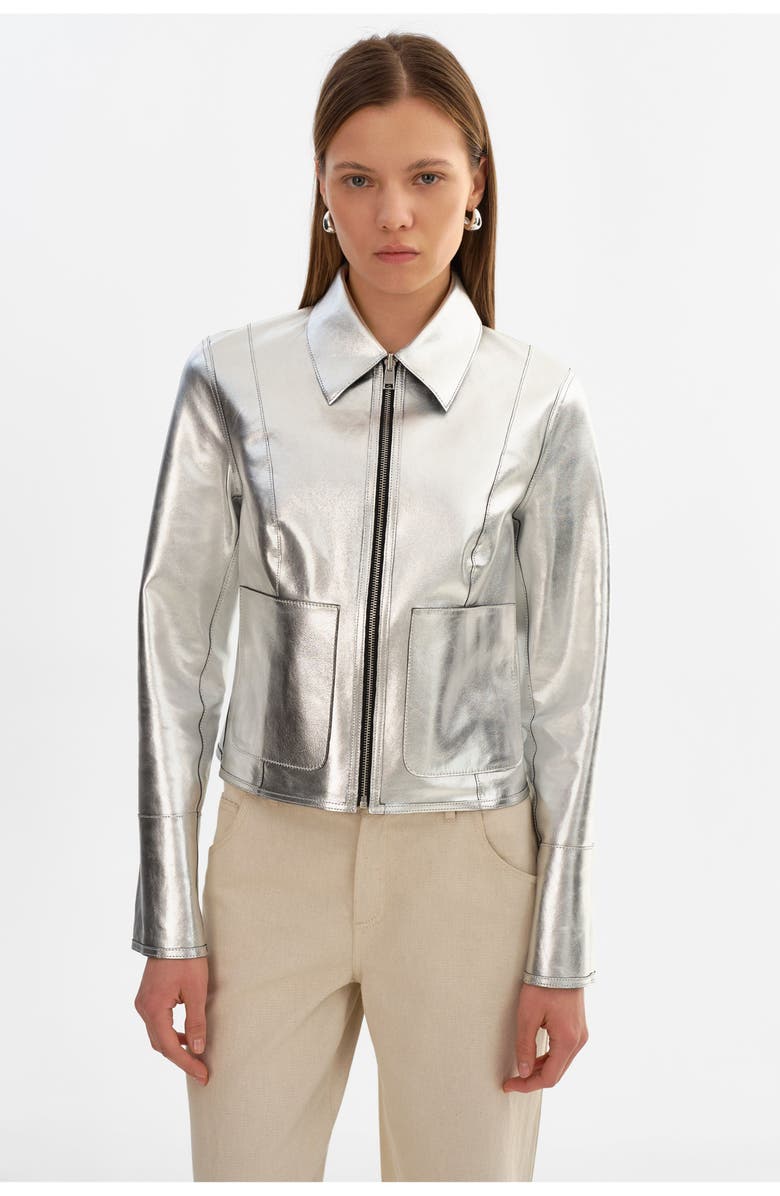 LAMARQUE Clarie | Reversible Leather Jacket, Alternate, color, Black/Silver