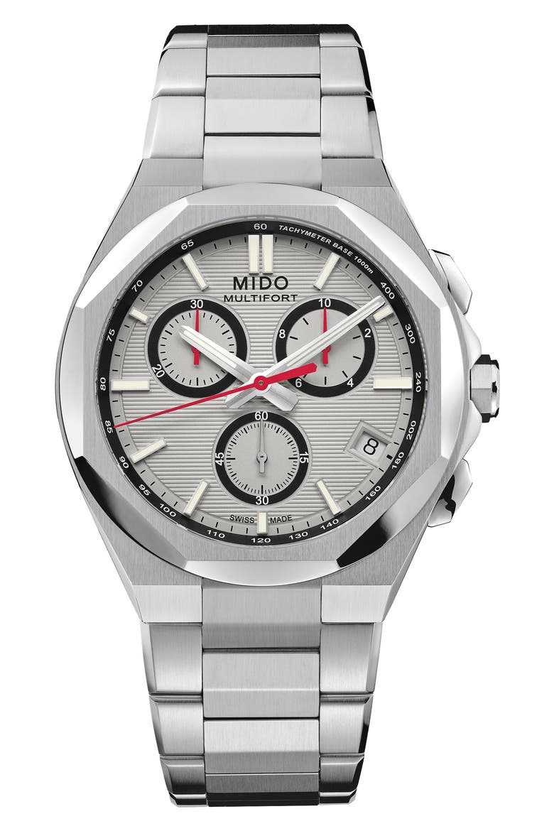 Multifort 8 Grey One Crown Chronograph Bracelet Watch, 40mm, Main, color, SILVER
