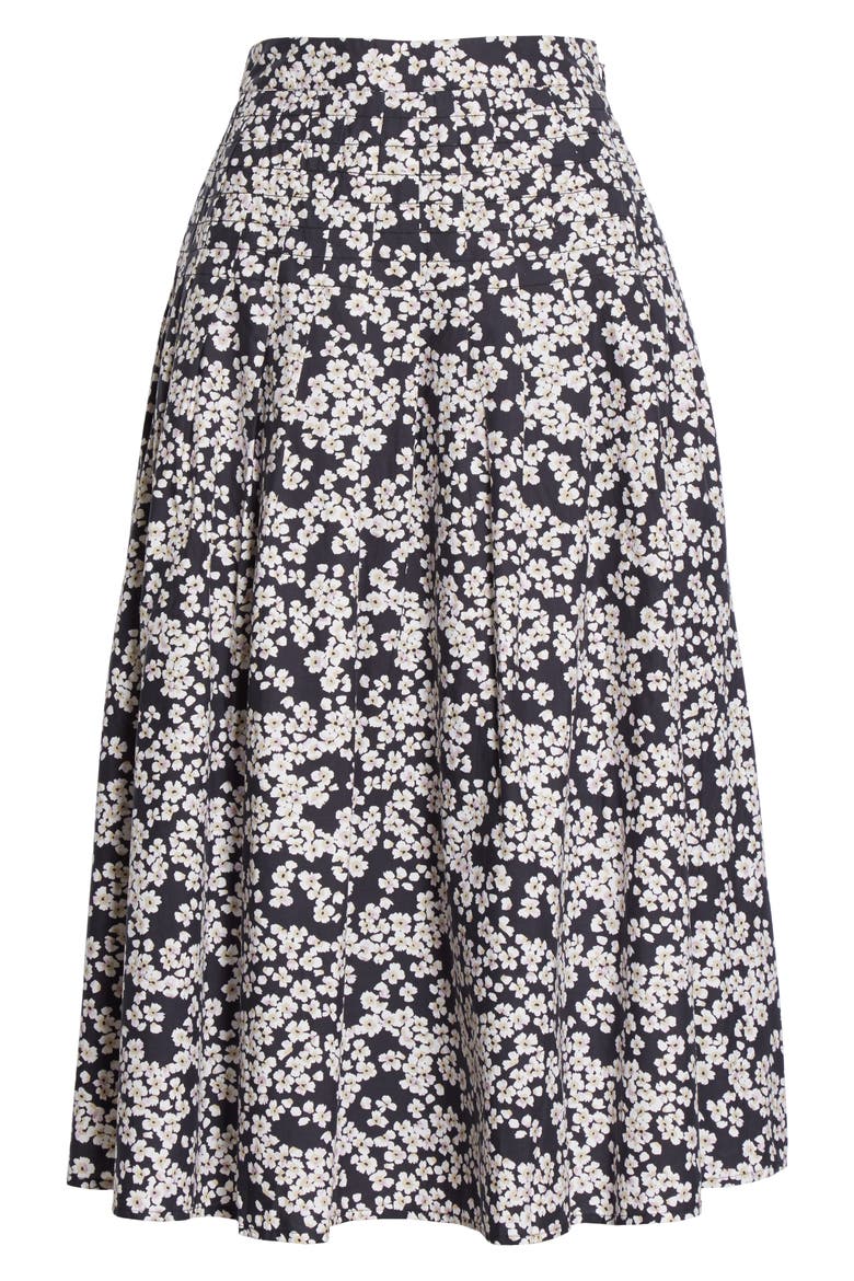Harper Floral Pleated A-Line Midi Skirt, Alternate, color, BLACK/LAVENDER PRINT