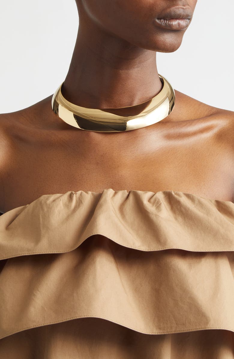 Saint Laurent Polished Torque Necklace, Alternate, color, Brass Gold