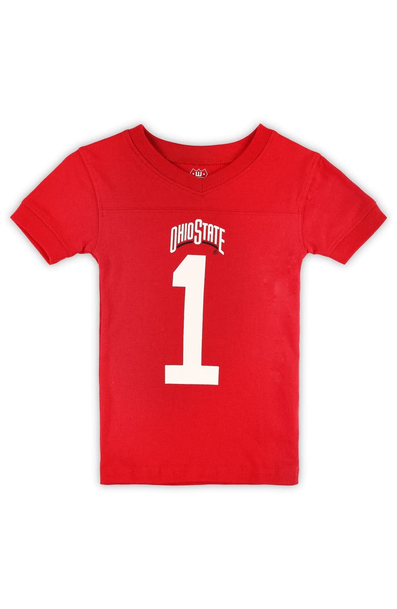 Wes & Willy Preschool Wes & Willy Scarlet Ohio State Buckeyes Football Player V-Neck T-Shirt and Pants Sleep Set, Alternate, color, 