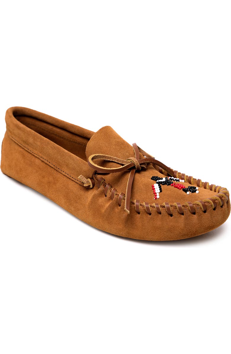 Minnetonka Thunderbird 'Animikii' Soft Sole Slipper, Main, color, Brown