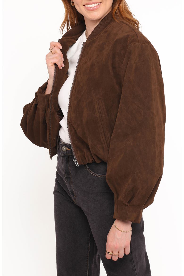 Goldie Faux Suede Bomber Jacket, Alternate, color, BROWN