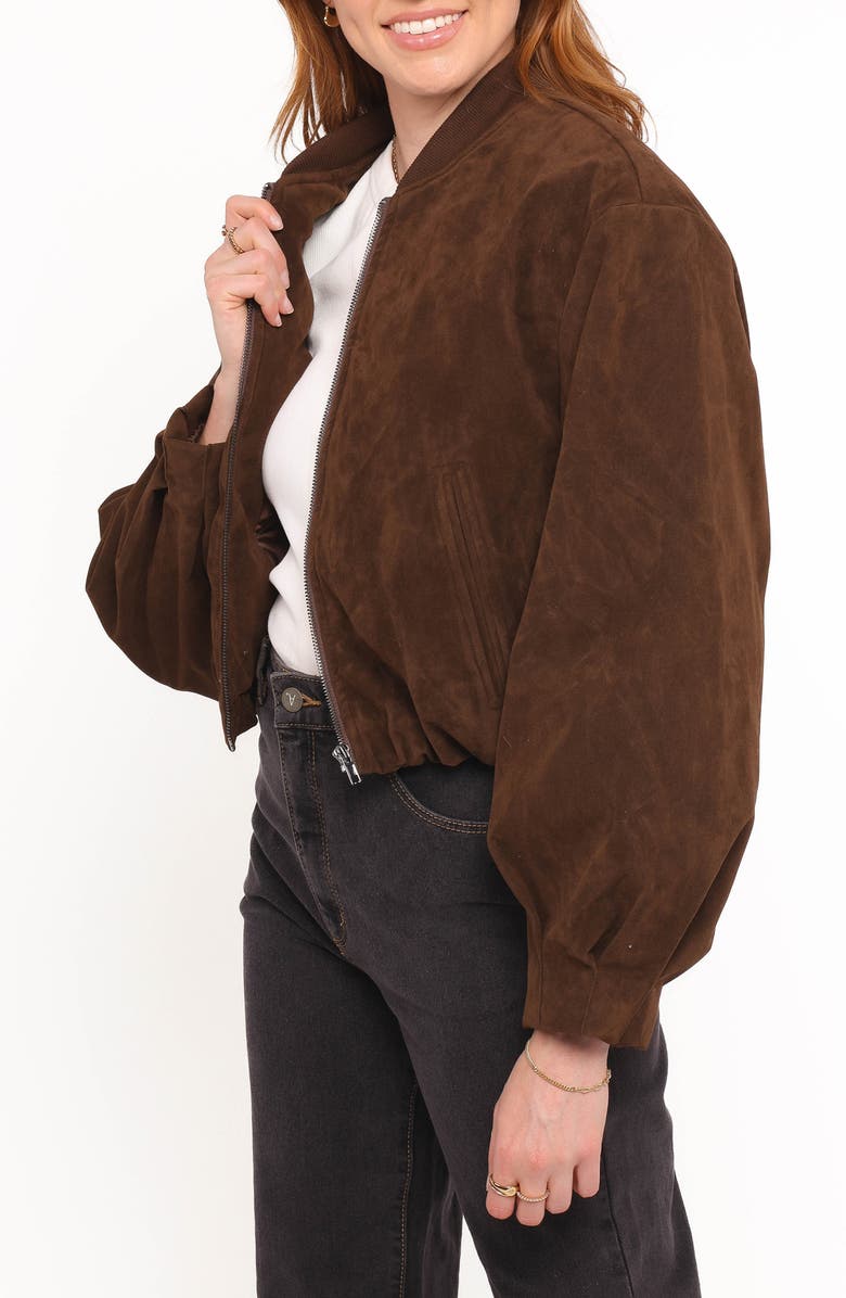 Petal & Pup Goldie Faux Suede Bomber Jacket, Alternate, color, Brown